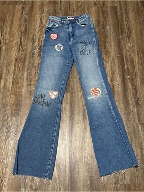 Wrangler x Fender Wanderer Bootcut Jeans Women's 24 Patched and Scribble Denim